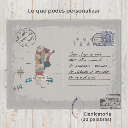 Mapa Argentina Manta con Mensaje Personalizado Estilo Postal