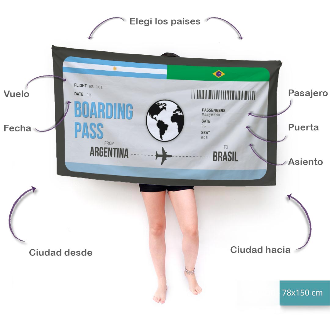 Boarding Pass 2 Banderas Toalla Deportiva