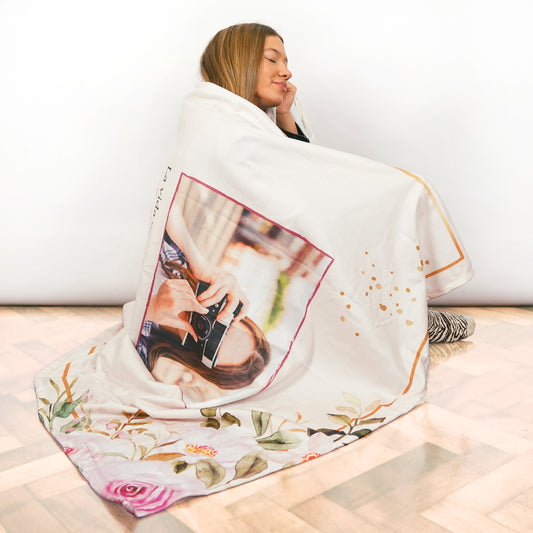 Manta Floral Personalizada con Foto y Mensaje