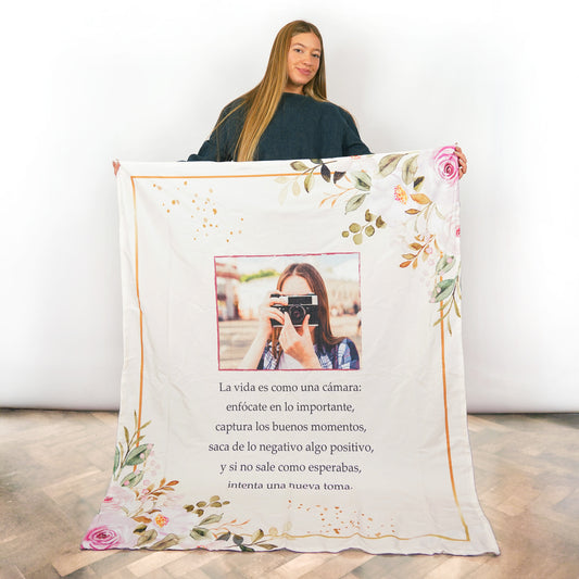 Manta Floral Personalizada con Foto y Mensaje