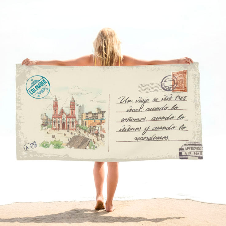 Colombia Toalla con Mensaje Personalizado Estilo Postal