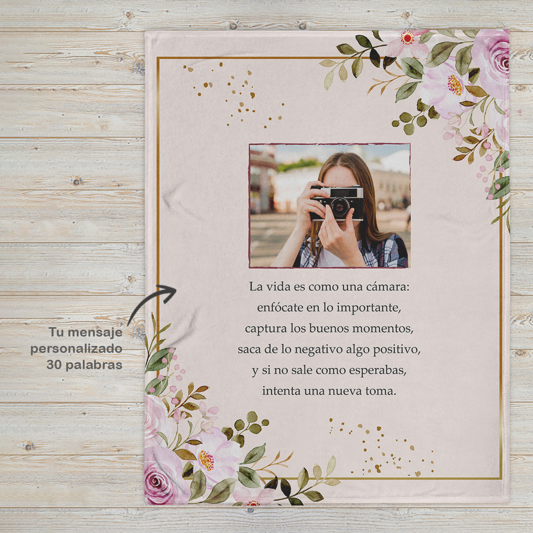 Manta Floral Personalizada con Foto y Mensaje