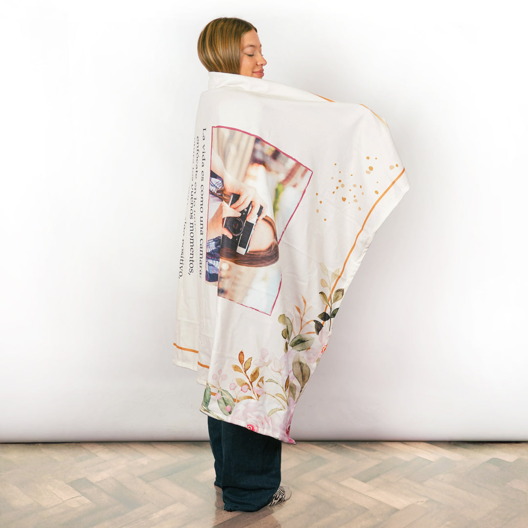 Manta Floral Personalizada con Foto y Mensaje