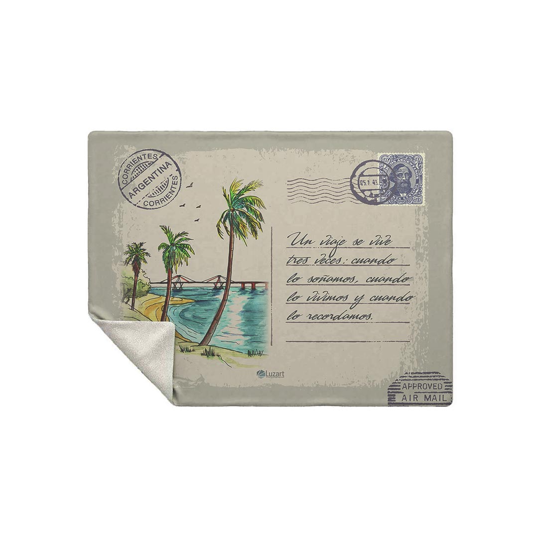 Corrientes Arg. Manta con Mensaje Personalizado Estilo Postal