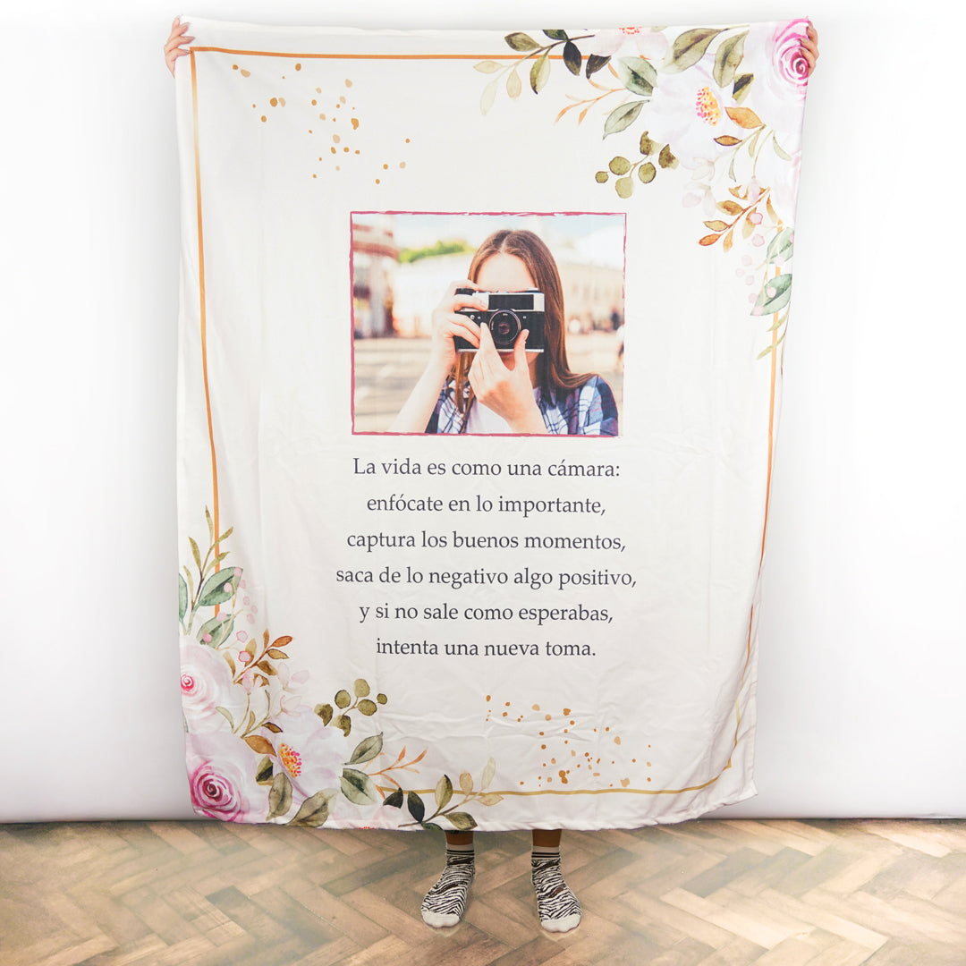 Manta Floral Personalizada con Foto y Mensaje