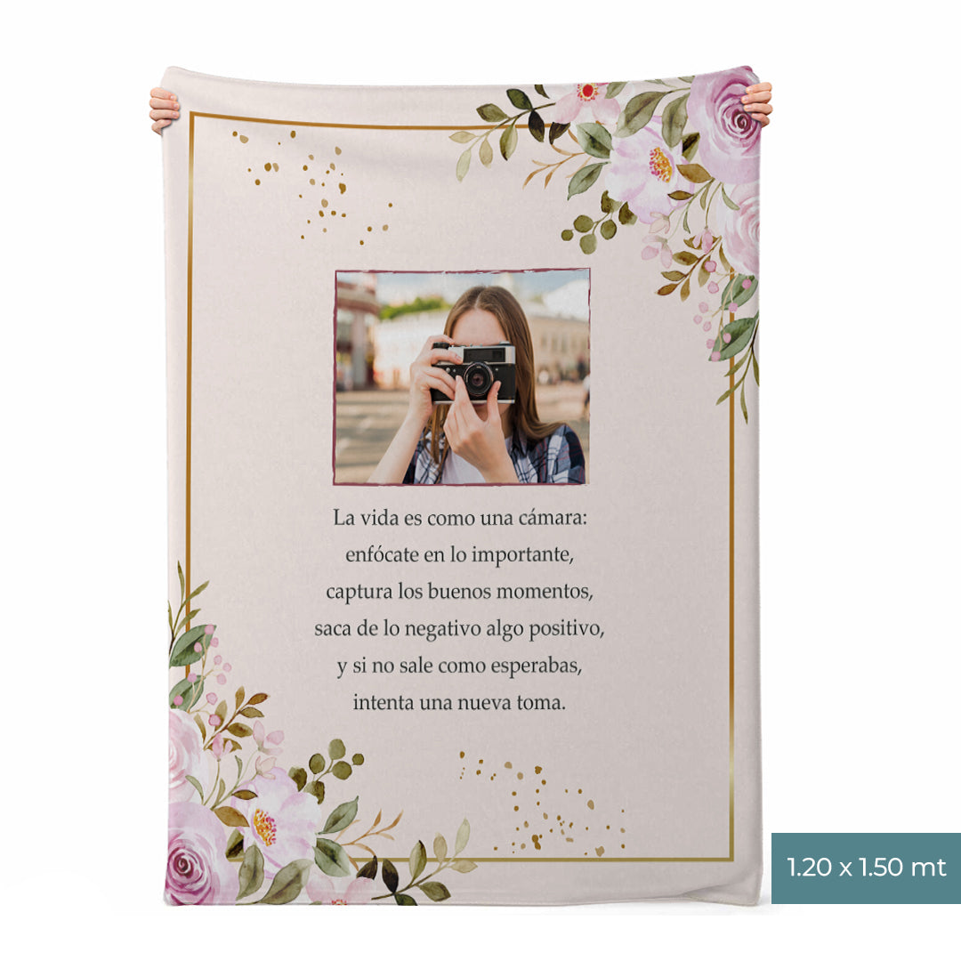 Manta Floral Personalizada con Foto y Mensaje