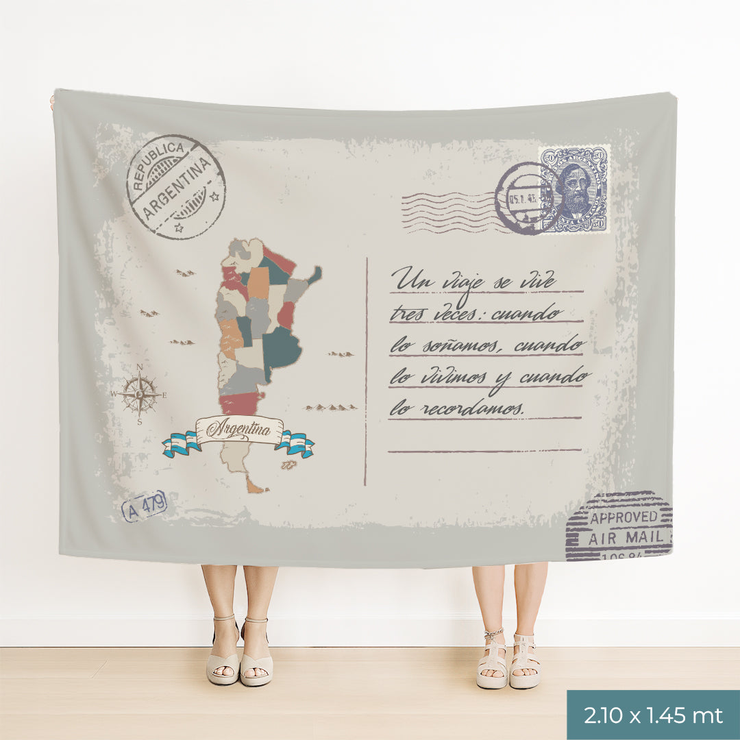 Mapa Argentina Manta con Mensaje Personalizado Estilo Postal