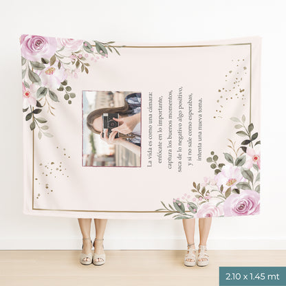 Manta Floral Personalizada con Foto y Mensaje